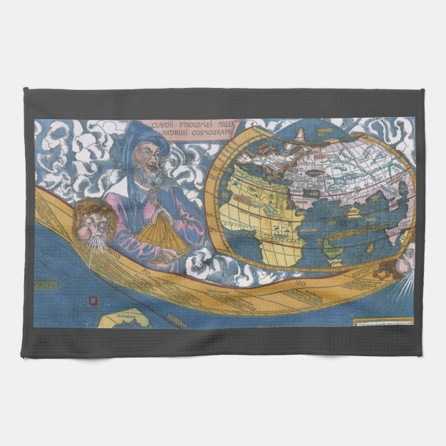 Antik världskarta med Claudius Ptolemaios, 1507 Kökshandduk (Horisontell)