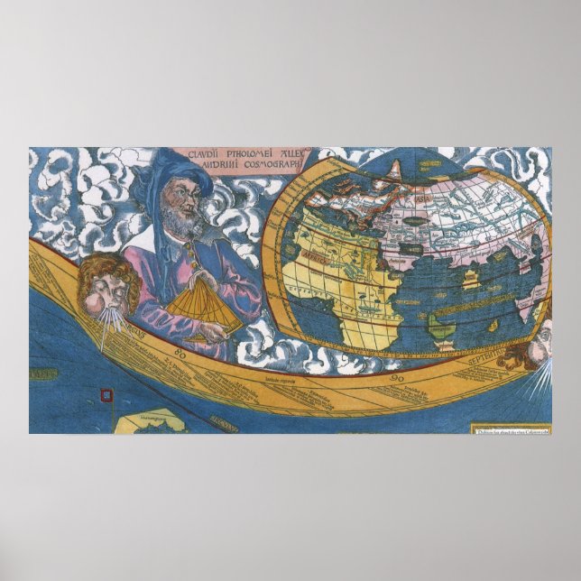 Antik världskarta med Claudius Ptolemaios, 1507 Poster (Framsidan)
