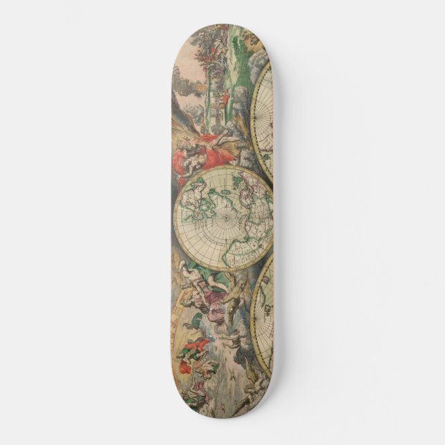 Antik världskarta mini skateboard bräda 18,7 cm (Framsida)