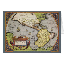 Antik världskarta över Amerika, 1570 Hälsningskort