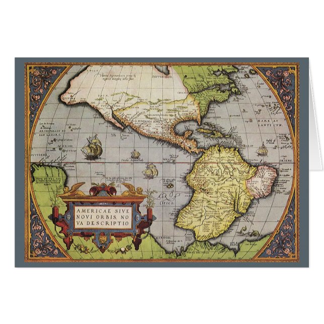 Antik världskarta över Amerika, 1570 Hälsningskort (Framsidan Horizontal)