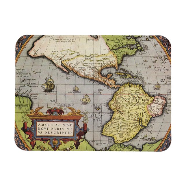 Antik världskarta över Amerika, 1570 Magnet (Horisontell)
