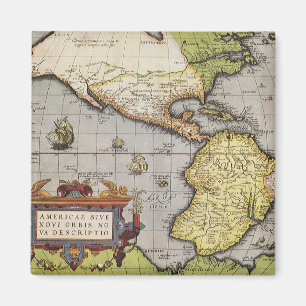 Antik världskarta över Amerika, 1570 Magnet