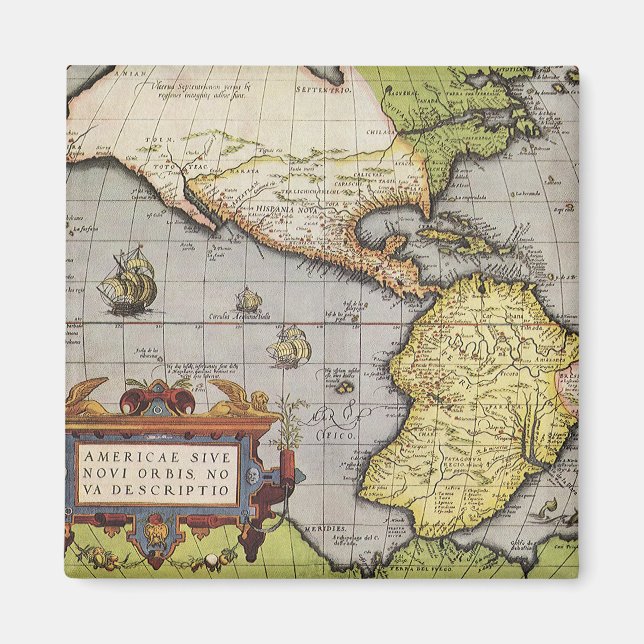 Antik världskarta över Amerika, 1570 Magnet (Framsidan)
