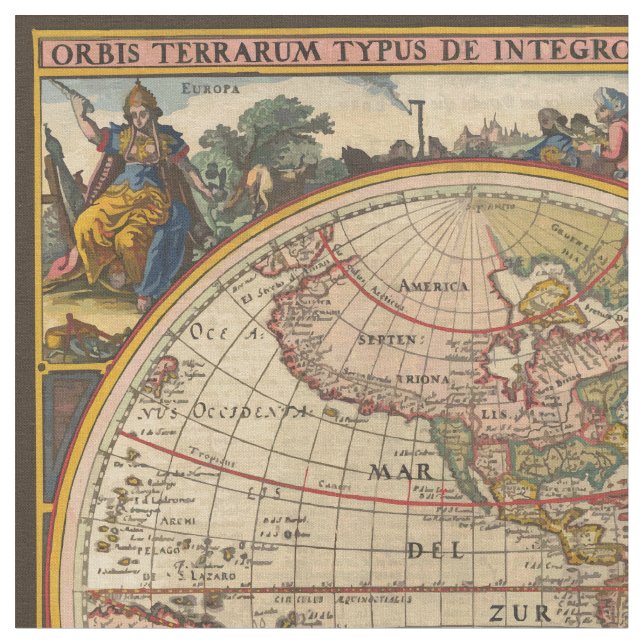 Antik världskarta tyg (Närbild)