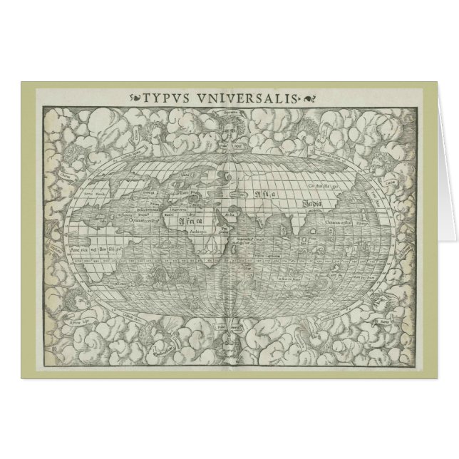 Antik världskarta vid Sebastian Münster circa 1560 Hälsningskort (Framsidan Horizontal)