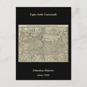 Antik världskarta vid Sebastian Münster circa 1560 Vykort
