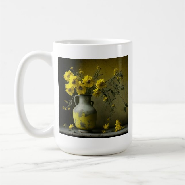 Antik vas med gula blommor kaffemugg (Vänster)