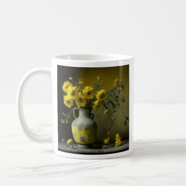 Antik vas med gula blommor kaffemugg (Vänster)