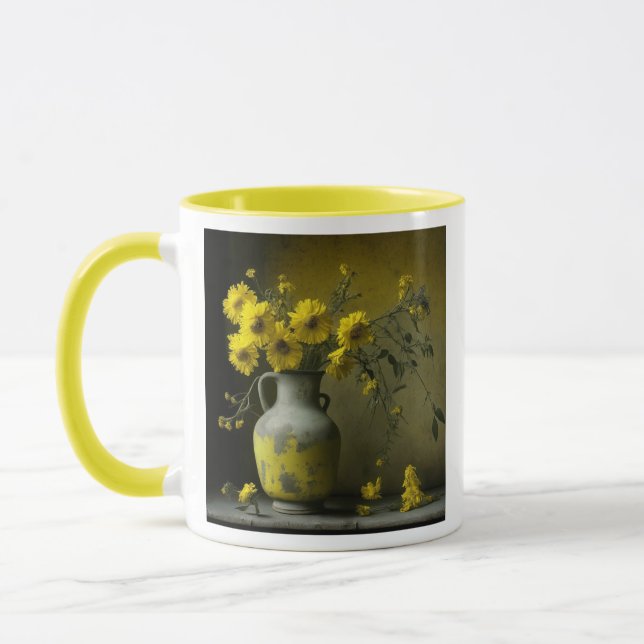 Antik vas med gula blommor mugg (Vänster)