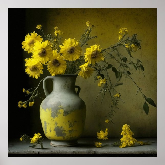 Antik vas med gula blommor poster (Framsidan)