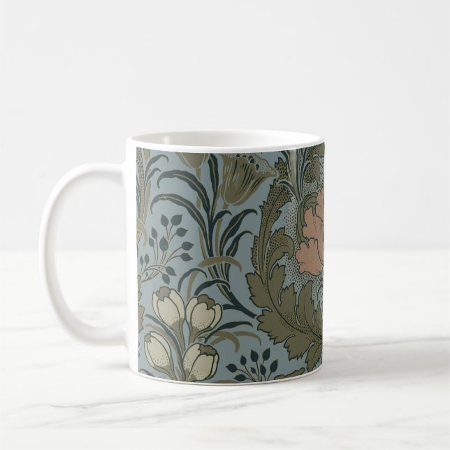 Antik Viktoriansk Blommönster Salvia Terrakotta Kaffemugg (Vänster)