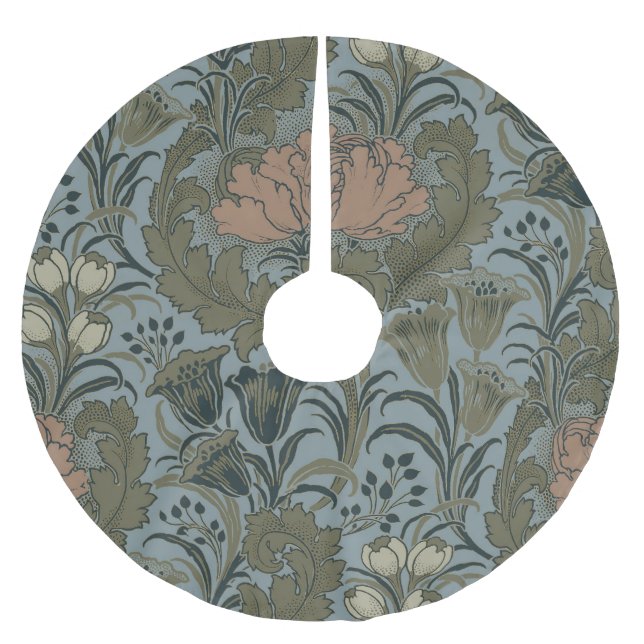Antik Viktoriansk Blommönsterd Salvia Terrakotta Julgransmatta Borstad Polyester (Framsidan)