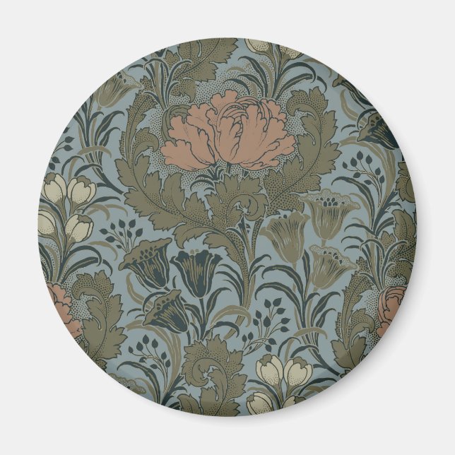 Antik Viktoriansk Blommönstrad Grönbrun Terrakotta Magnet (Framsidan)