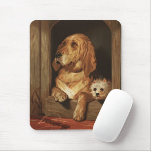 Antik Viktoriansk Bloodhound och Westie Hundkonst Musmatta
