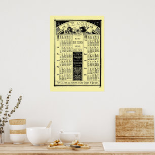 Antik viktoriansk era 1880 trådspolekalender poster