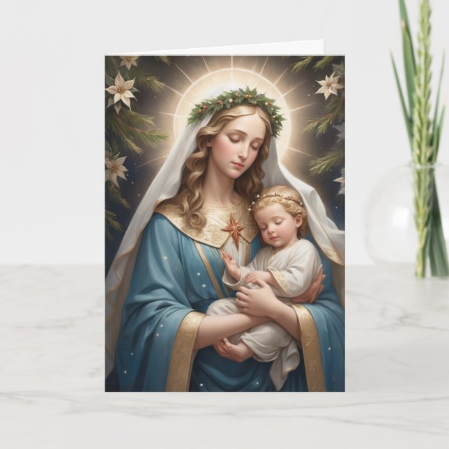 Antik Viktoriansk jul Jungfru Maria Katolsk Helgkort (Framsida)