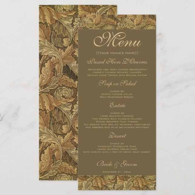 Antik viktoriansk varm höstbladsbröllop meny (Fram/baksida)