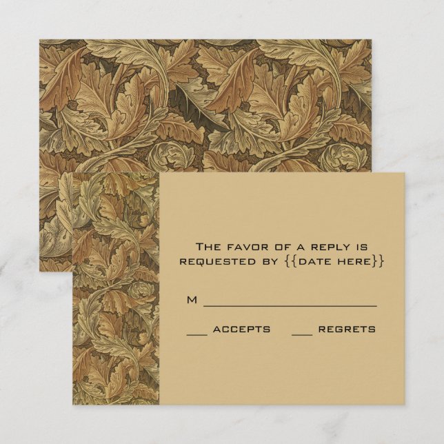 Antik viktoriansk varm höstbladsbröllop OSA kort (Fram/baksida)