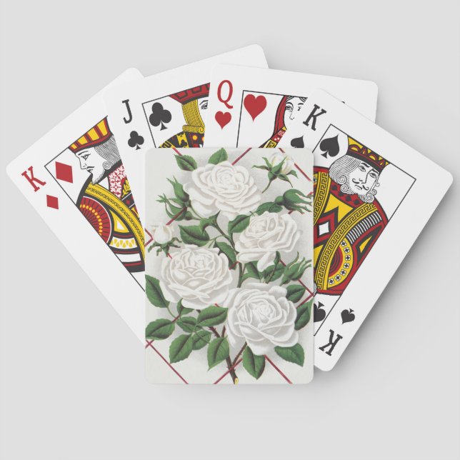 Antik viktoriansk vit klätterros trädgård casinokort (Baksidan)
