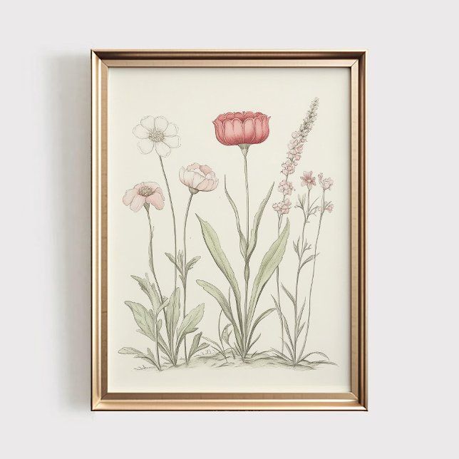 Antik Vildblomma UTSKRIFTBAR Konst, Mjuk Blommig V Poster (Skapare uppladdad)