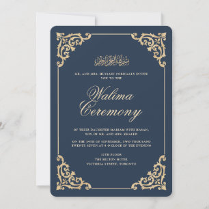Antik Vintage Barock Marinblå Walima Ceremoni Inbjudningar