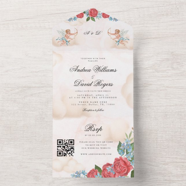 Antik Vintage Cupid Kerub Retro QR-kod Bröllop (Insida)