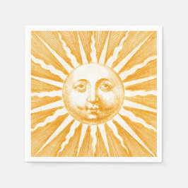 Antik Vintage Guld Gul Sol Ansikte Pappersservett