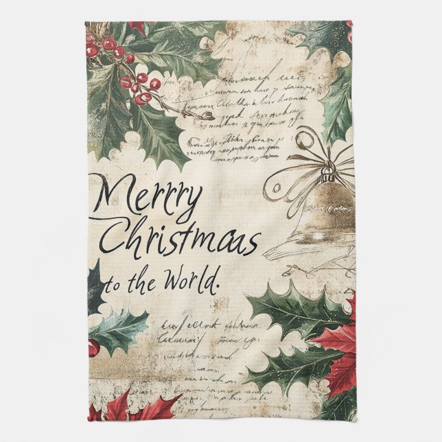Antik Vintage Jul Holly-mönster Kökshandduk (Vertikal)