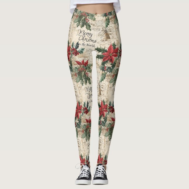 Antik Vintage Jul Julmistel Mönster Leggings (Framsida)