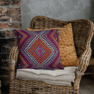 Antik Vintage Magenta Orange Turkisk Kilim Matta Kudde