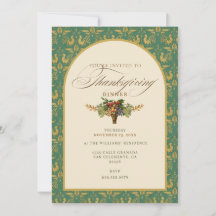 Antik Vintage Teal & Guld Thanksgiving Middag