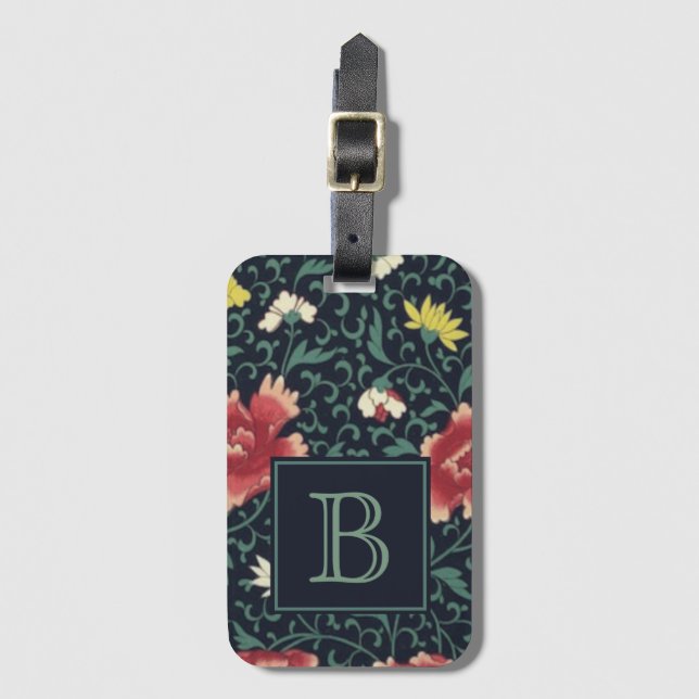 Antik Vintage Vacker Blommig Monogram Bagagebricka (Framsida vertikal)