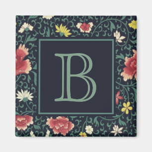 Antik Vintage Vacker Blommig Monogram Magnet