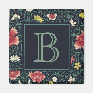 Antik Vintage Vacker Blommig Monogram Magnet