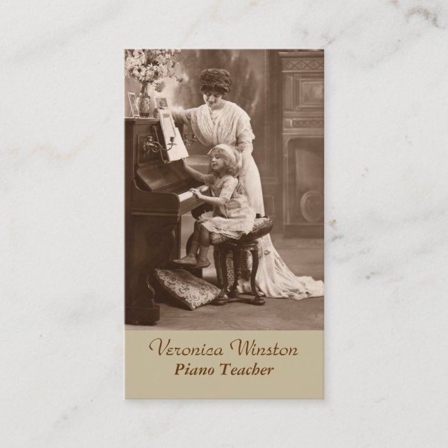 Antik visitkort för bildpianolärare (Framsida)