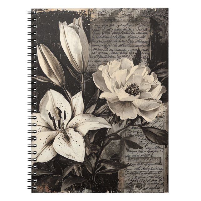Antik vit lily gotisk botanisk anteckningsbok (Framsidan)
