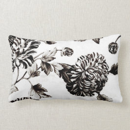 Antik vit & svart botaniska blom- Toile No.2 Lumbarkudde