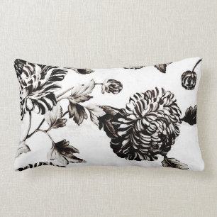 Antik vit & svart botaniska blom- Toile No.2 Lumbarkudde