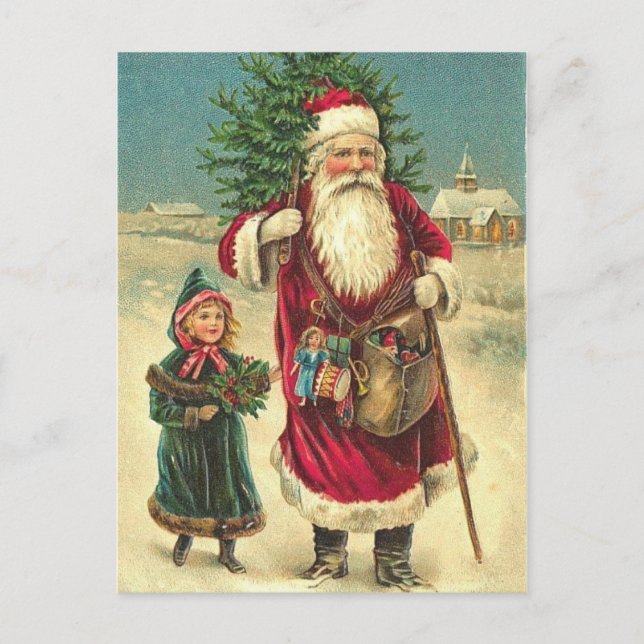 Antik vykort för VictorianSanta träd (Framsida)