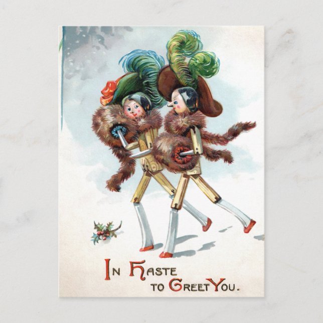 Antik vykort med viktorianska trädockor för damer (Framsida)