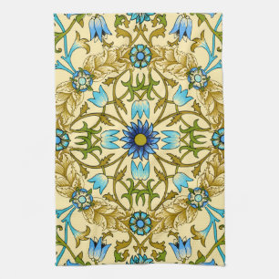 Antik William Morris Blå Tusenskönas Blommönster Kökshandduk