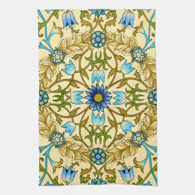 Antik William Morris Blå Tusenskönas Blommönster Kökshandduk (Vertikal)