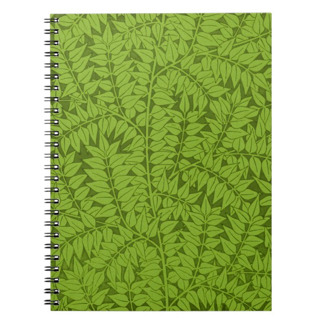 Antik William Morris Branch Green Leaf Mönster Anteckningsbok (Framsidan)