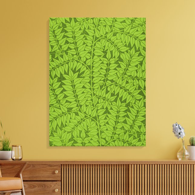 Antik William Morris Branch Green Leaf Mönster Canvastryck (Insitu (Vardagsrum))