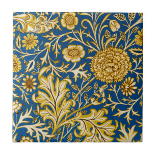 Antik William Morris Cherwell Blå Blommig Konst Kakelplatta
