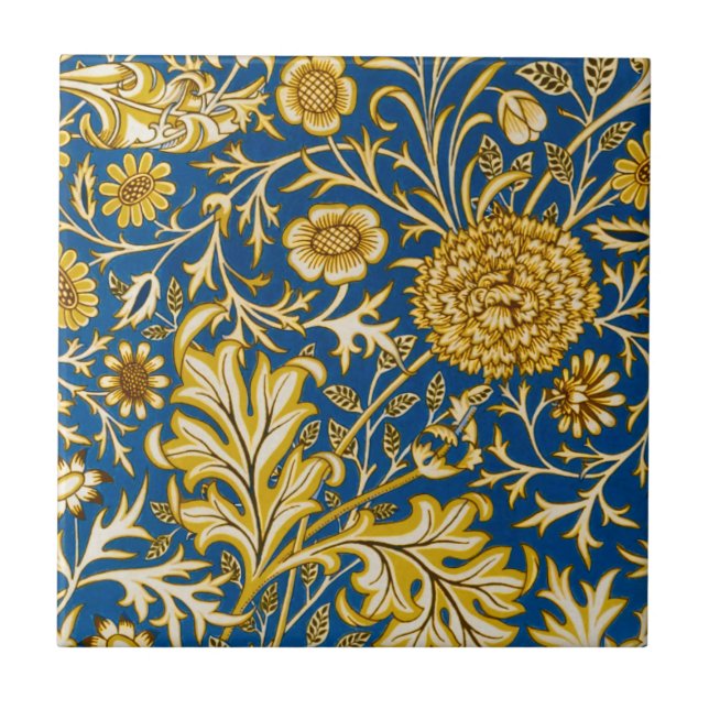 Antik William Morris Cherwell Blå Blommig Konst Kakelplatta (Framsidan)