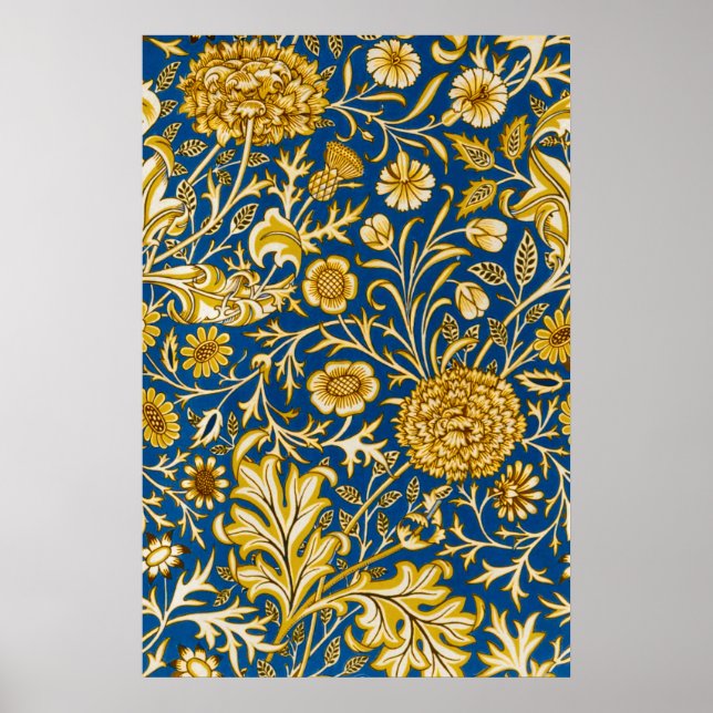 Antik William Morris Cherwell Blå Blommig Konst Poster (Framsidan)