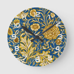 Antik William Morris Cherwell Blå Blommig Konst Rund Klocka