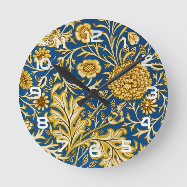 Antik William Morris Cherwell Blå Blommig Konst Rund Klocka (Framsida)